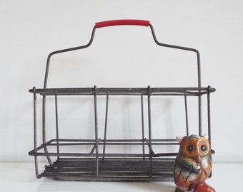 Vintage bottle carrier rack, metal wired basket, kitchen storage rack, barware decor, plant holder, pensil storage, farmhouse decor