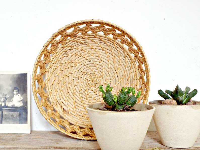 natural WOVEN BASKET bohemian round beach coastal wall decor image 0