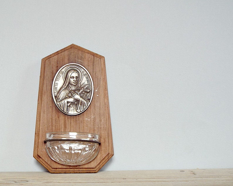 HOLY WATER FONT wooden glass waterfont vintage rustic church image 0
