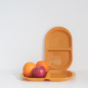 Mid Century Mustard Yellow Serving Trays: 1970s Divided Platter Set