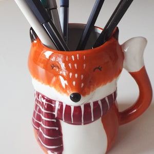 Fox pen holder, ceramic fox cutlery holder or kitchen utensils, storage organizer, cute canister, pottery, kitchen decor or office decor zdjęcie 5