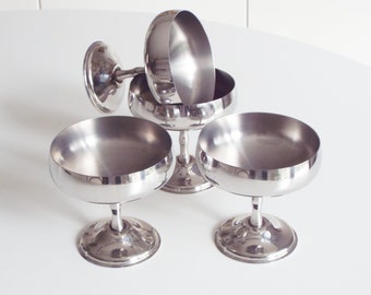 Stainless steel ice cream bowls, set of 4 dessert cups bowl, vintage fruit salad bowls, tableware, dinnerware from '80s 1980