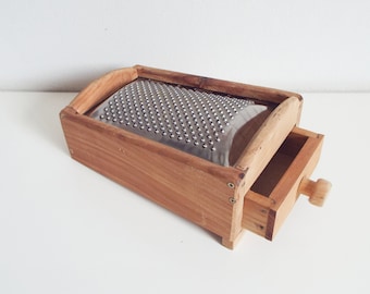 Vintage Italian cheese grater, cheese shredder, grating bread, kitchen utensil, cheese slicer with wooden box, cooking tool, kitchenware