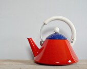 ENAMEL1970 rot blau Teekanne - Vintage Wasserkocher, Emailwaren Email, 70er Jahre Küche, hervorragende seltene Kaffeekanne, Mid Century design