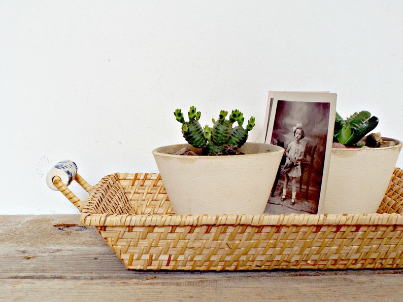 boho RECTANGULAR WOVEN BASKET bohemain decor natural coiled image 0