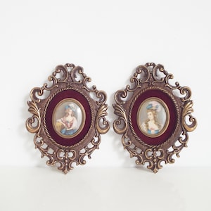 Miniature Portrait Stamps in Antique Brass Frames - Wall Decor Set