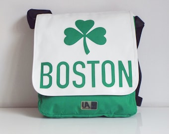 Urbanaccess shoulder bag, green crossbody bag, Boston with Irish three-leaf clover, cross body shoulder bag, nylon computer bag