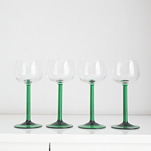 4 French wine glasses tall sleek emeral green stem, red wine glasses,  French wine glass, drinkware, barware, green stems, French decor