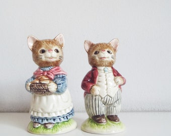 Agitatori di sale e pepe in porcellana di gatti vintage, cantina di sale di pepe, coppia di gatti gattini, ceramiche giapponesi, stoviglie, stoviglie, decorazioni da tavola