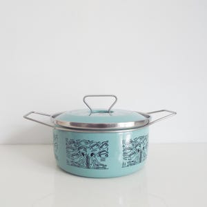 Vintage Siltal pot, turquoise blue enamel cooking pot, enamelware from &#39;70s, Mid Century cookware made in Italy, pot and pans, Carla Agnelli