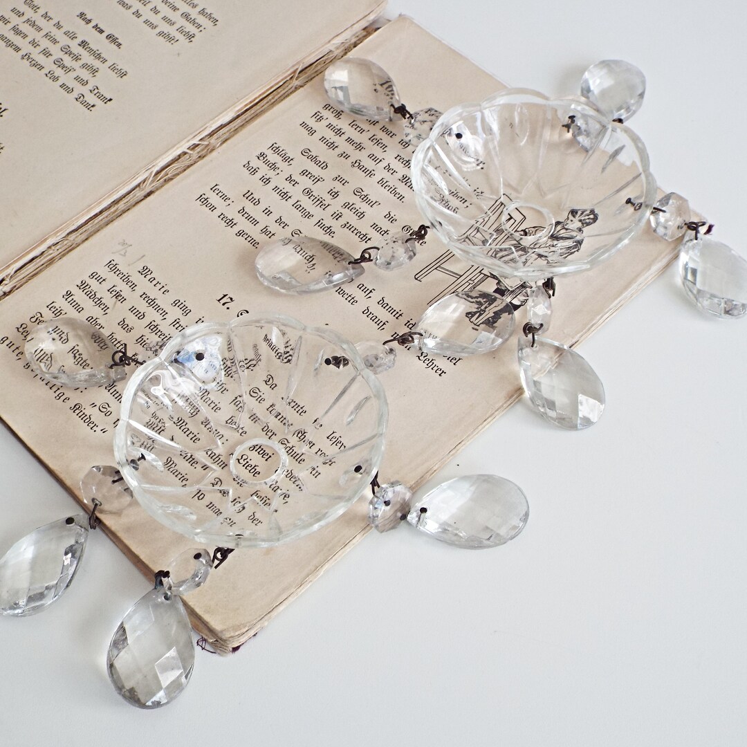 2 Clear Glass Lamp Parts, Pair of Crystal Bobeche Piece, Vintage