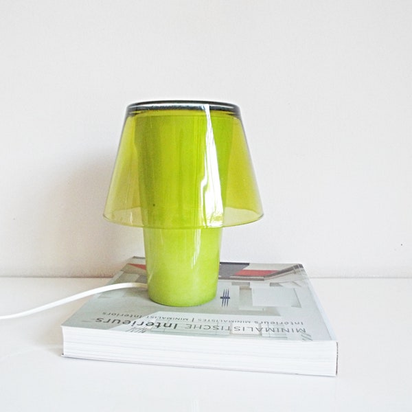 Vintage green glass table lamp, IKEA Gavik mushroom style desk lamp, designer Helena Svensson, space age office lamp, home decor