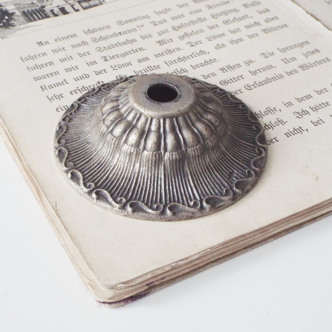 Vintage Round Lamp Part, Decorative Metal Bobeche, Lamp Canopy