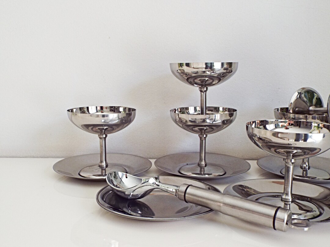 Vintage Stainless Steel Ice Cream Bowls Set of 6 Dessert Cups Etsy