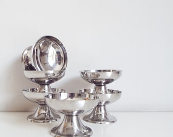 Stainless steel ice cream bowls, set of 6 small dessert cups bowl, vintage fruit salad bowls, tableware, dinnerware from '80s 1980