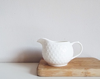 Hervit white creamer, porcelain milk jug, small pitcher, coffee with milk, tableware