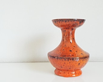 Vintage Mid Century vase, ceramic flower vase, 70s pottery for flowers, orange black dots, handmade and handpainted, 1970s home decor
