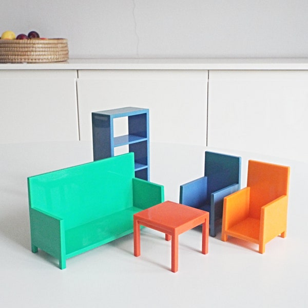 Vintage IKEA dollhouse furniture, mini seats sofa libery shelfs table doll house, IKEA Lillabo, IKEA collectibles, instand collection