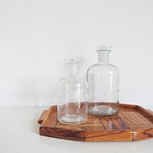 2 Antique clear glass pharmacy bottles with glass stopper, apothecary bottles, pharmacist jars, home decor, vases for flowers