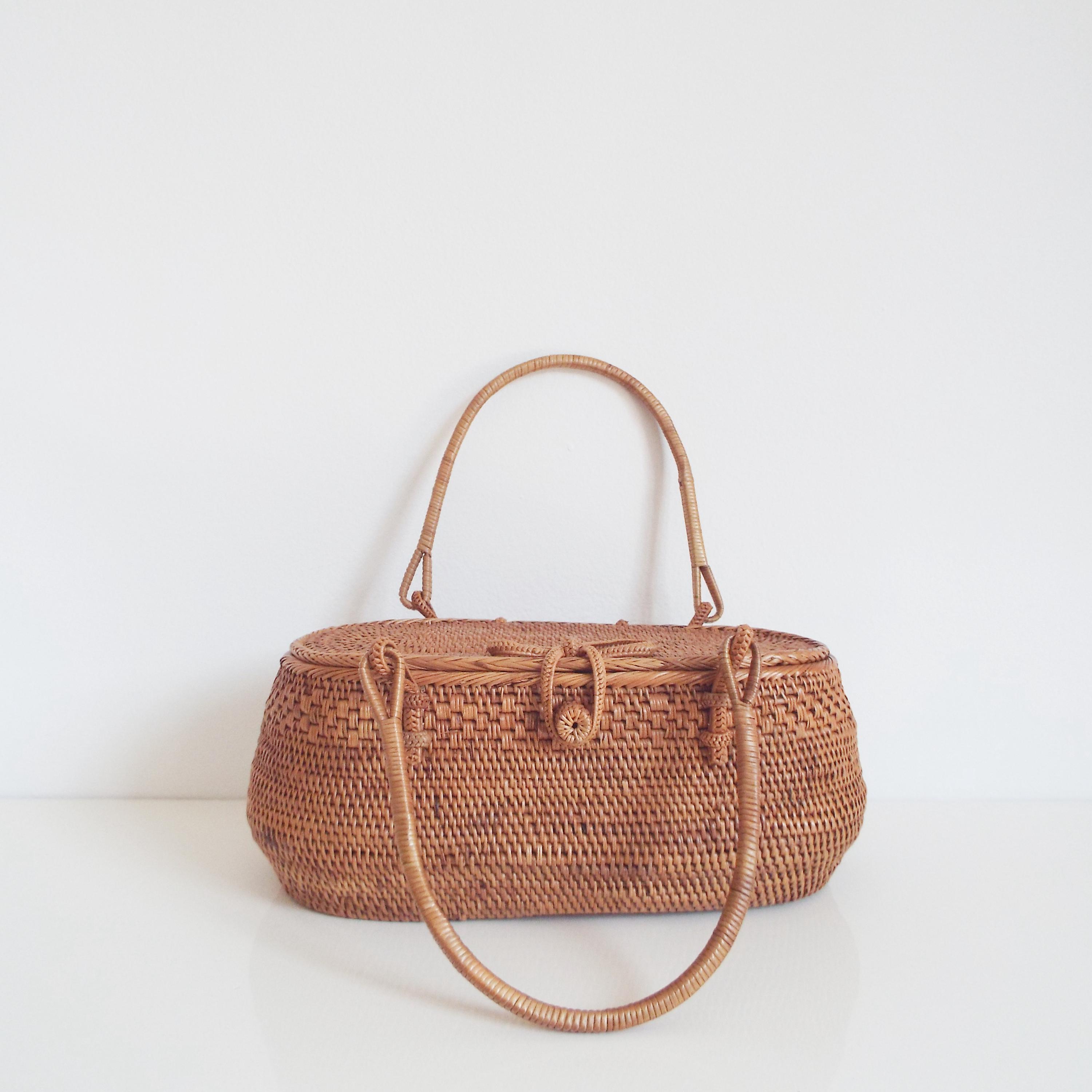 Rattan handbag, wicker basket purse, women handwoven bag, boho style, eco-friendly & chic, gift for mother mom