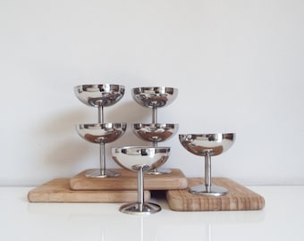 Stainless steel ice cream bowl, set of 6 dessert cups bowls, vintage fruit salad bowls, inox bowls, tableware, dinnerware from '80s 1980