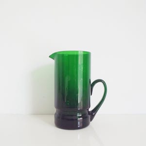 Mid Century green glass decanter, glass pitcher or minimal carafe, MCM jug, &#39;60s glassware 1960s kitchenware, Scandinavian Nordic style
