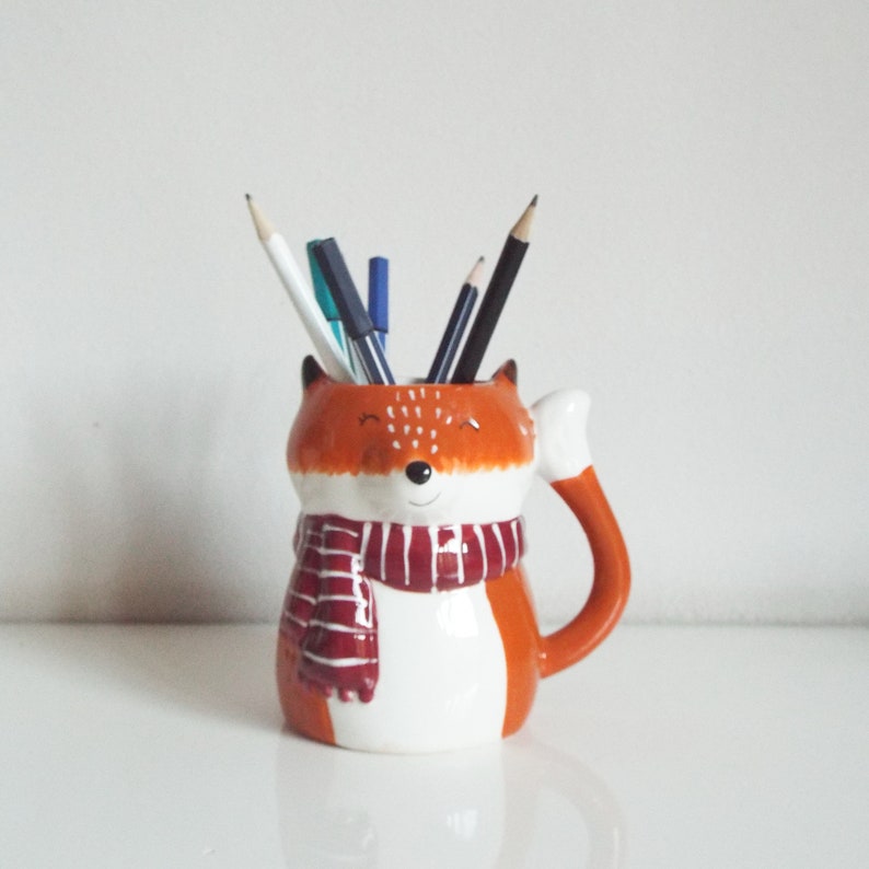 Fox pen holder, ceramic fox cutlery holder or kitchen utensils, storage organizer, cute canister, pottery, kitchen decor or office decor zdjęcie 9