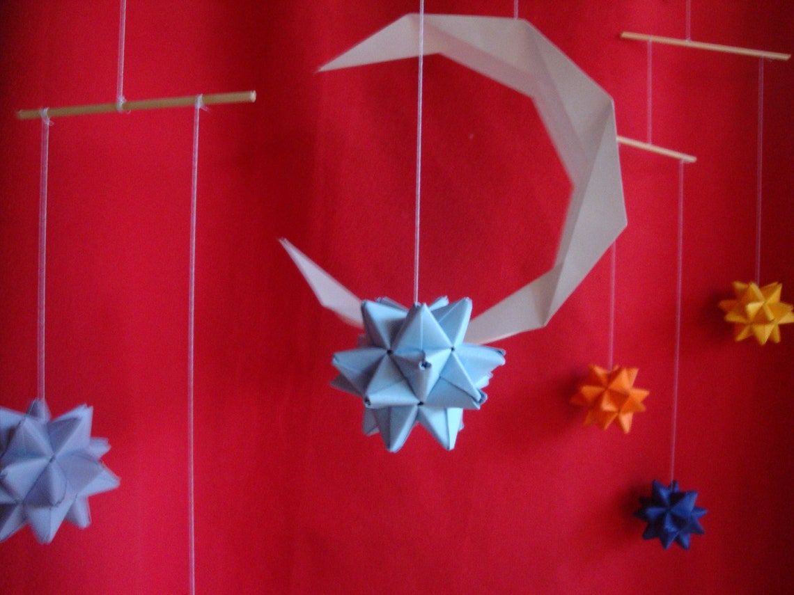 Origami mobile Moon with six stars Etsy