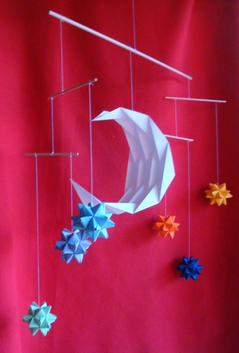 Origami Mobile Moon With Six Stars Etsy