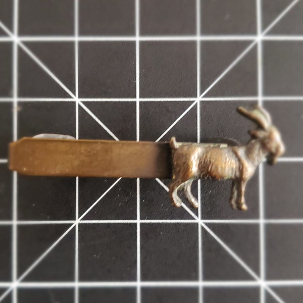 1960s Oil Rubbed Bronze Goat Tie Clip | 60s Vintage Animal Novelty Tie Clip