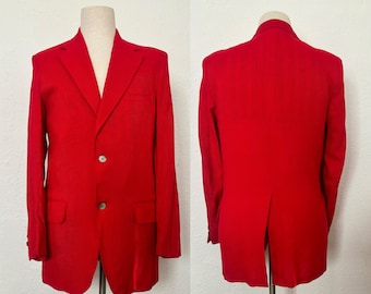 1960s Red Summer Weight Sport Coat by Byrd's, Size 38, Small to Medium | 60s Vintage Crimson Blazer w/ Striped Lining (S, M, 41 Chest)