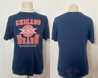 1986 Chicago Bears Superbowl New Orleans T-Shirt, Medium to Large | 80s Blue and Orange Tee (M, L, 39 Chest)