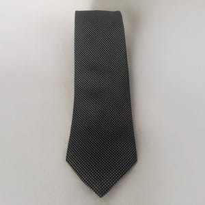 1990s Black and White Silk Brocade Tie by Bert Pulitzer | 90s Vintage Micro Polka Dot Woven Necktie