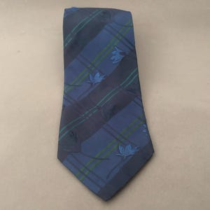 1990s Blue and Green Plaid Silk Taffeta Tie by Kenzo Homme | 90s Vintage Blue Floral Brocade Necktie
