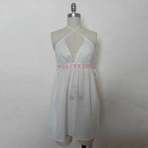 1960s Pink & White Halter Top Baby Doll Nightgown by Van Raalte, Extra Small to Small | 60s Vintage Nylon Side Tie Nightie  (XS, S, Size 34)