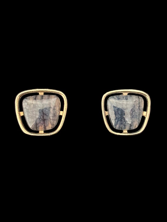 1960s Gold and Blue Gray Stone Cuff Links, by Hick