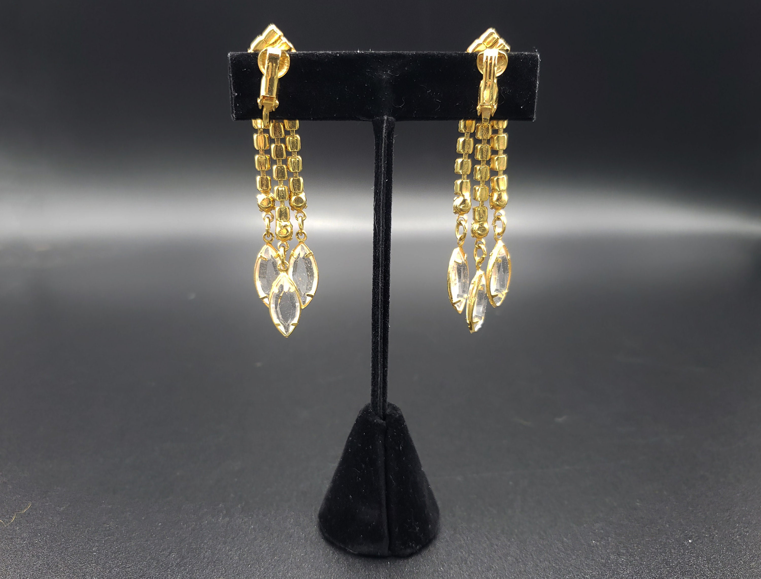 1960s Rhinestone Tassel Clip Earrings 60s Vintage Gold Tone - Etsy