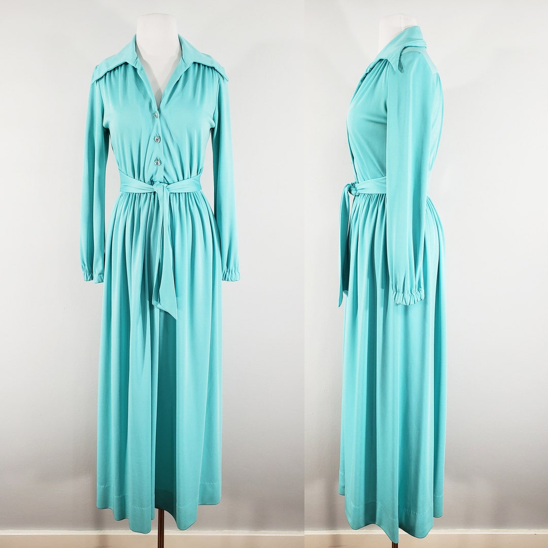 1970s Aqua Knit Maxi Dress by Ayres Small to Medium 70s - Etsy