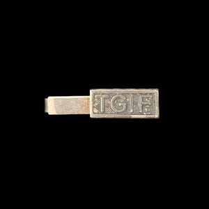 1960s Gold Tone Novelty TGIF Tie Clip | 60s Vintage &quot;Thank God It&#39;s Friday&quot; Tie Clip