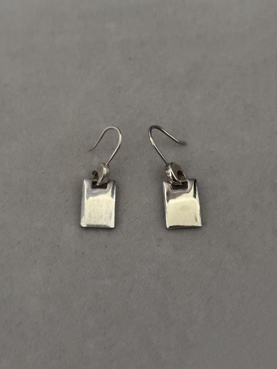 1990s Silver Tone Rectangular Drop Earrings | 90s… - image 3