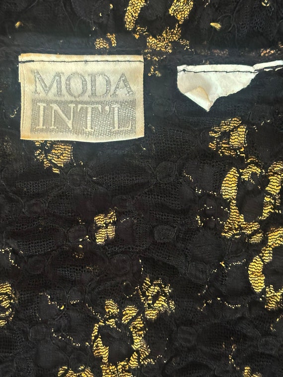 1990s Black and Gold Stretch Lace Top by Moda Int… - image 6