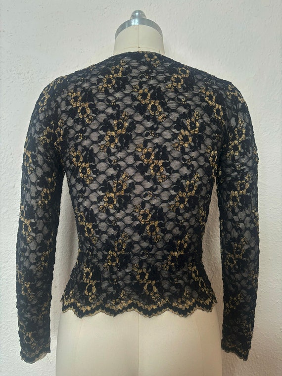 1990s Black and Gold Stretch Lace Top by Moda Int… - image 4