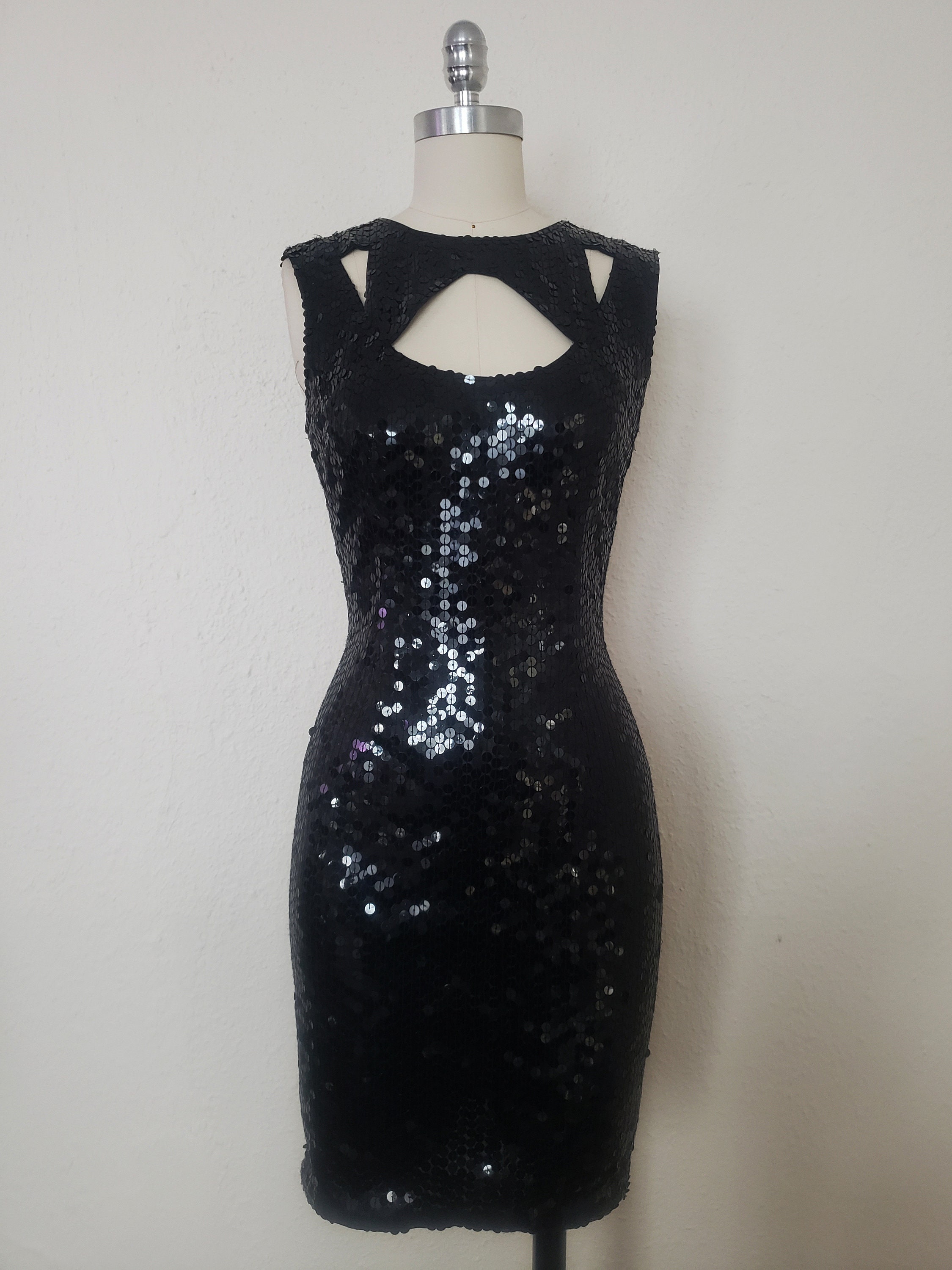 1990s Black Sequin Cocktail Dress by Nite Line, Extra Small to Small | 90s  Vintage Mod 60s Style Dress (XS,S, 34-26-35) - Etsy