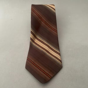 1970s Brown and Cream Polyester Tie by Sears Fashion Collection | 70s Vintage Bias Stripe Brocade Necktie