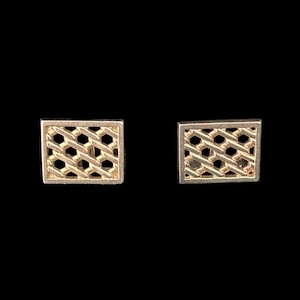 1950s Gold Plated Lattice Cuff Links by Swank | 50s Vintage Gold Tone Rectangular Cufflinks