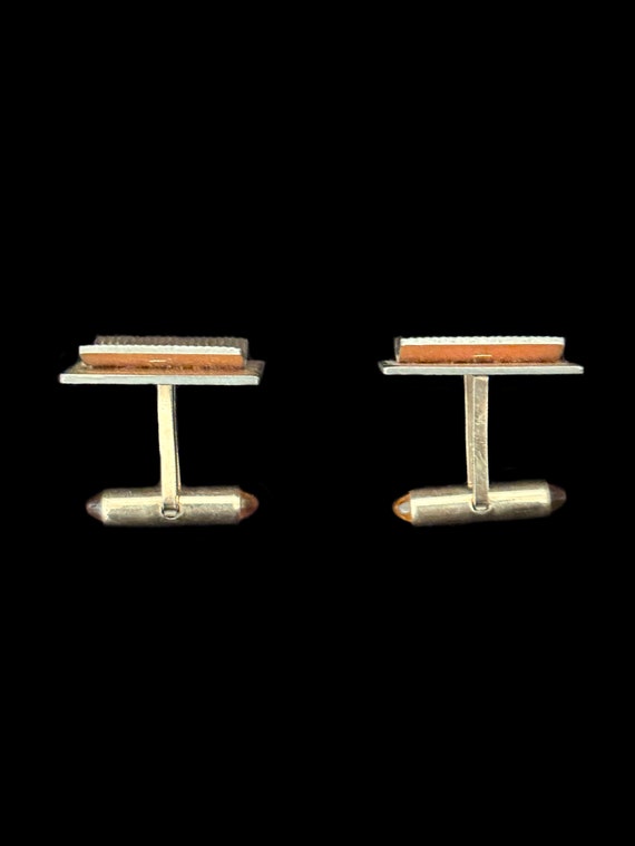 1950s Gold Tone Rectangular Ribbed Cuff Links by … - image 5