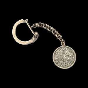 1950s Taxco Aztec Calendar Sterling Silver Keychain Stamped J Gomez | 50s Vintage 925 Silver Key Ring