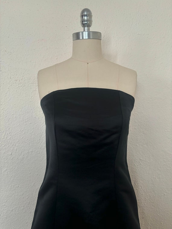 Vintage Strapless Black Satin Beaded A Line Long Party Dress Evening Dress