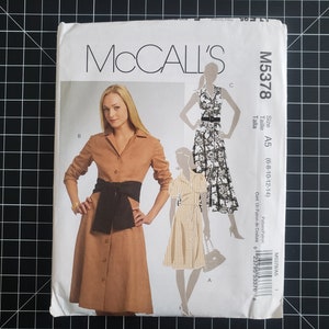 Uncut McCall&#39;s 5378 Shirt Dress Pattern, Sizes 6-8-10-12-14, Factory Folded | Retro Style Button Front Sundress Pattern w/ Sleeve Options