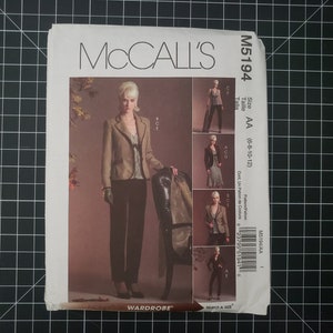 Uncut McCall&#39;s 5194 Wardrobe Pattern, Sizes 6-8-10-12, Factory Folded | Pattern with Top, Jacket, Skirt, and Pants